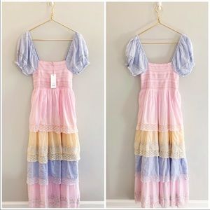 LoveShackFancy Capella Maxi Midi Dress Ambrosia Garden Pastel Tiered